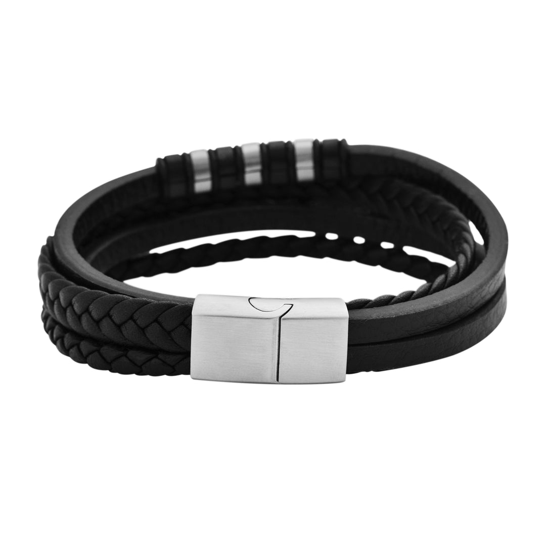 Akzent Armband aus Echtleder, schwarz/silberfarben