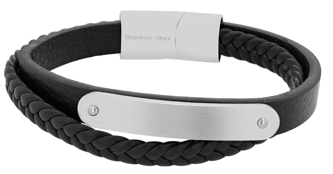 Akzent Armband aus Lederimitat mit Edelstahlelementen, schwarz/silberfarben, 23