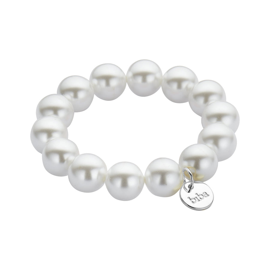 Perlenarmband weiss - elastisch - 14 mm - versilbert