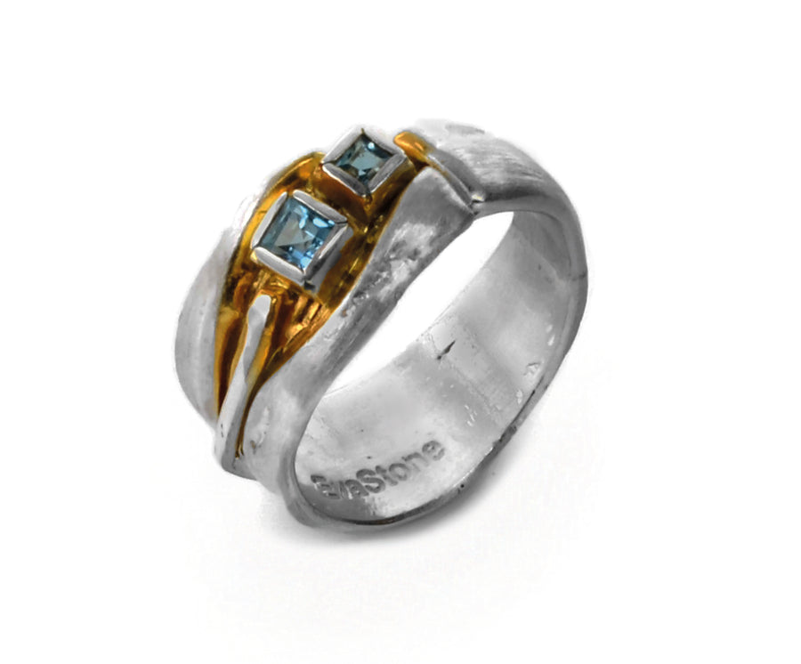 Silber und Silber vergoldeter Ring mit Sky Topas, Gr.58