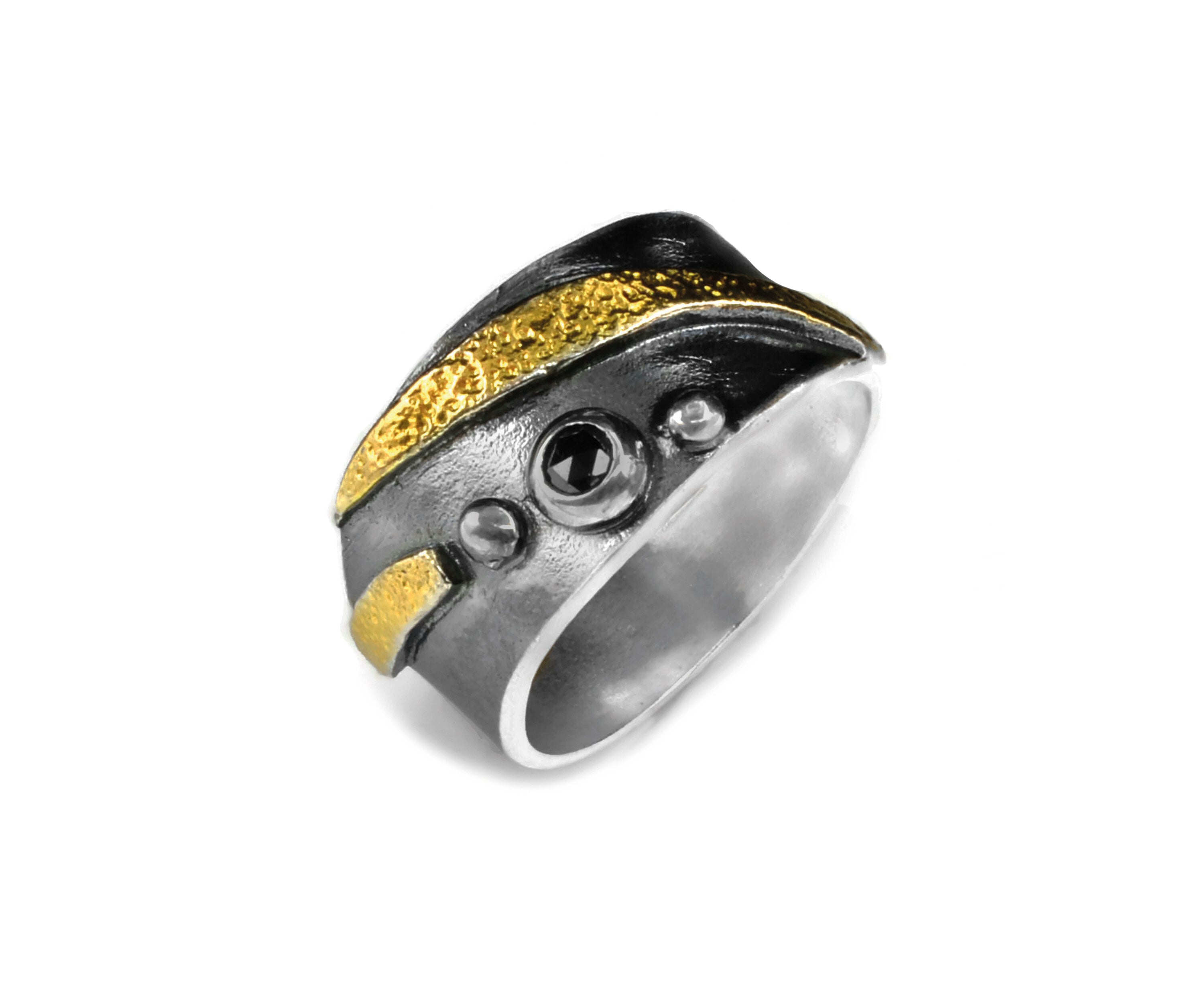 Silber Ring geschwärzt und schwarzer Diamant, Gr. 57