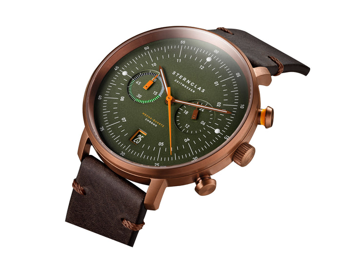 Hamburg Chrono / dunkelgrün bronze / Vintage Mokka - 42 mm Quarz
