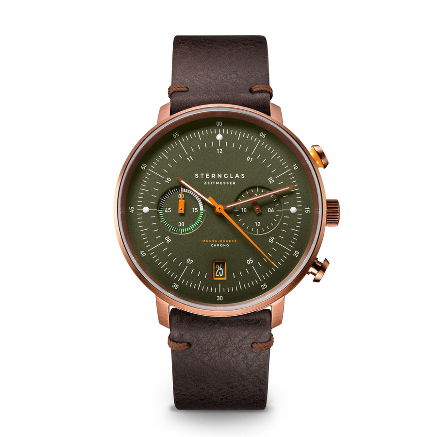 Hamburg Chrono / dunkelgrün bronze / Vintage Mokka - 42 mm Quarz
