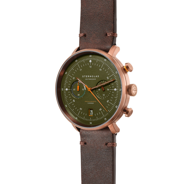 Hamburg Chrono / dunkelgrün bronze / Vintage Mokka - 42 mm Quarz