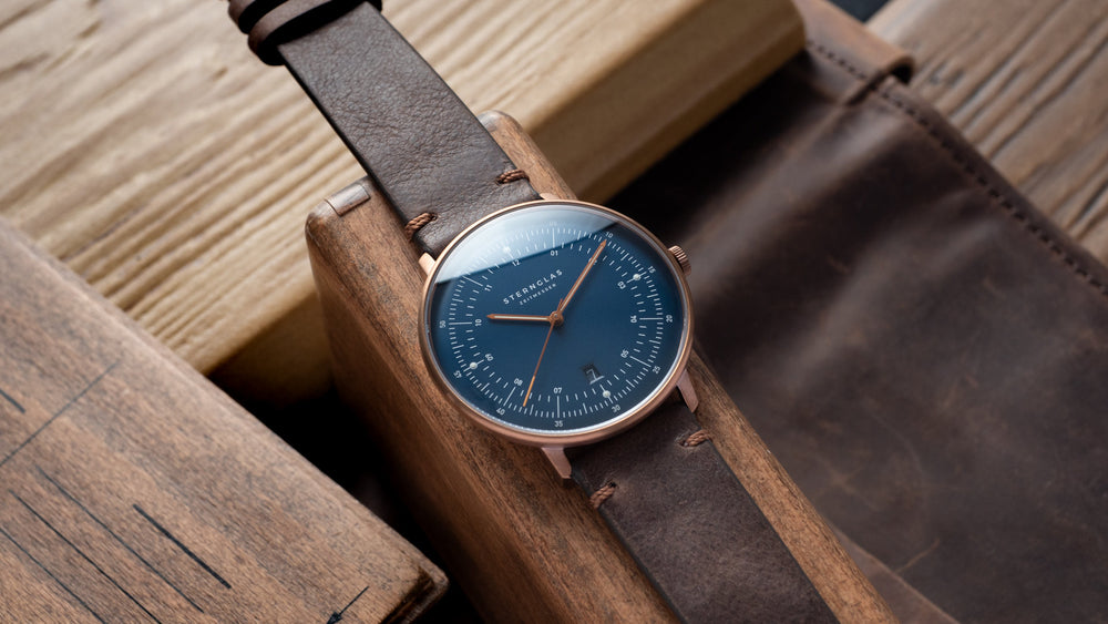 Hamburg Quarz/ dunkelblau bronze / Vintage Mokka - 42 mm Quarz