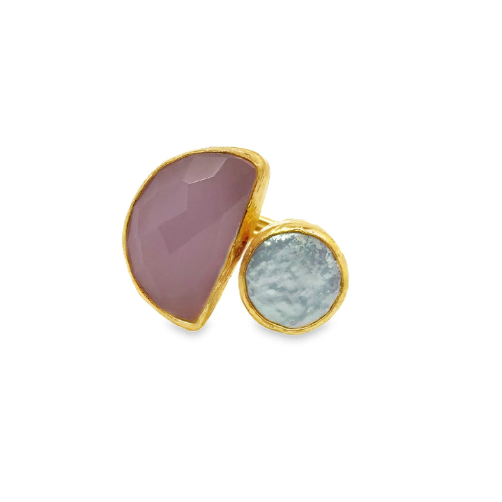 Ring Rosenquarz und Suesswasserperle