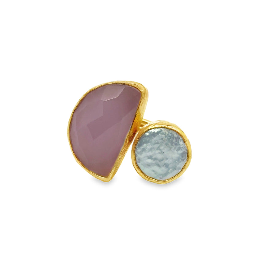 Ring Rosenquarz und Suesswasserperle