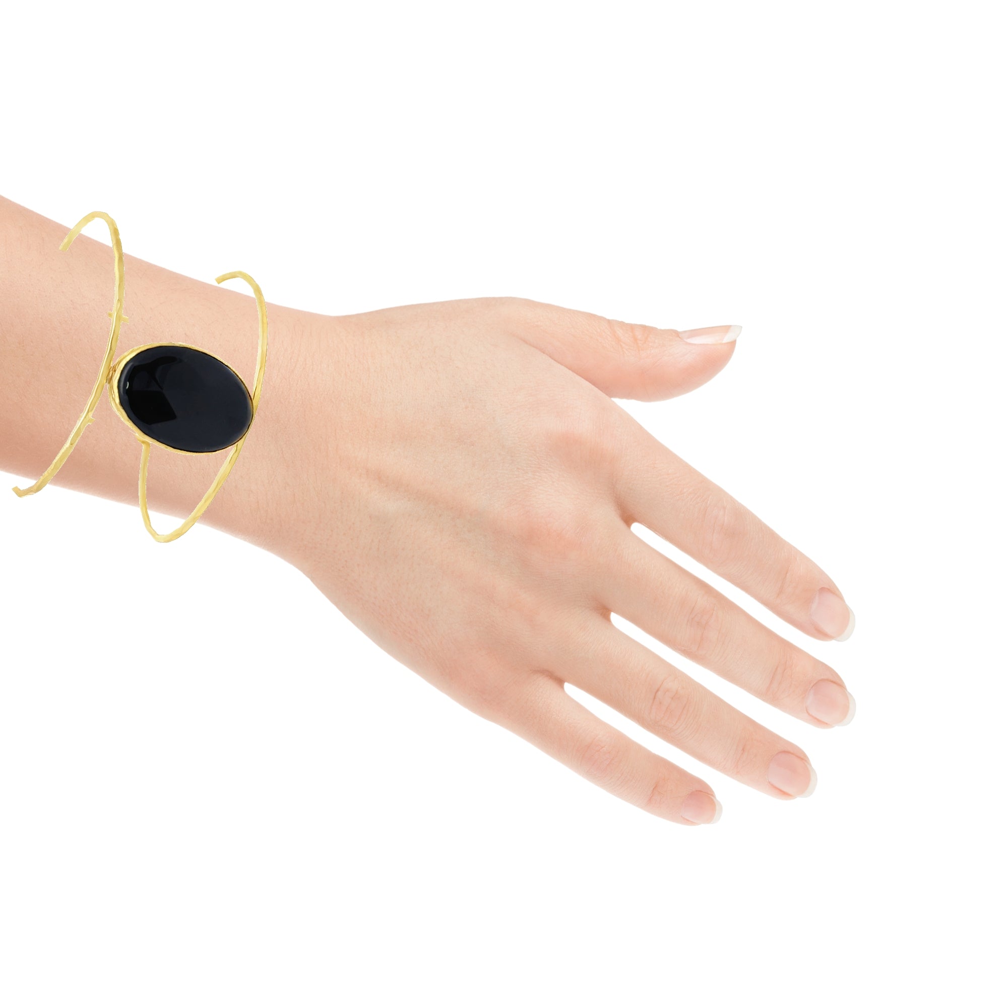 Armspange aus Messing vergoldet, mit grossem Onyx