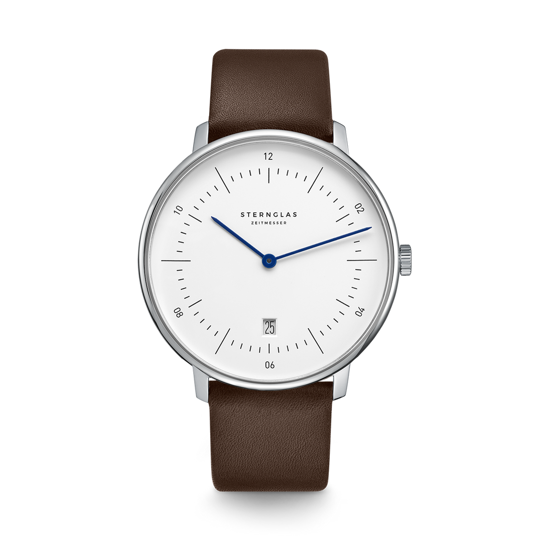Naos XL weiss silber / Premium dunkelbraun - 42 mm Quarz