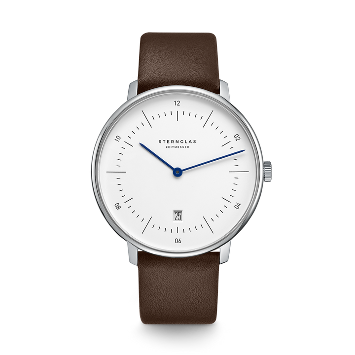 Naos XL weiss silber / Premium dunkelbraun - 42 mm Quarz