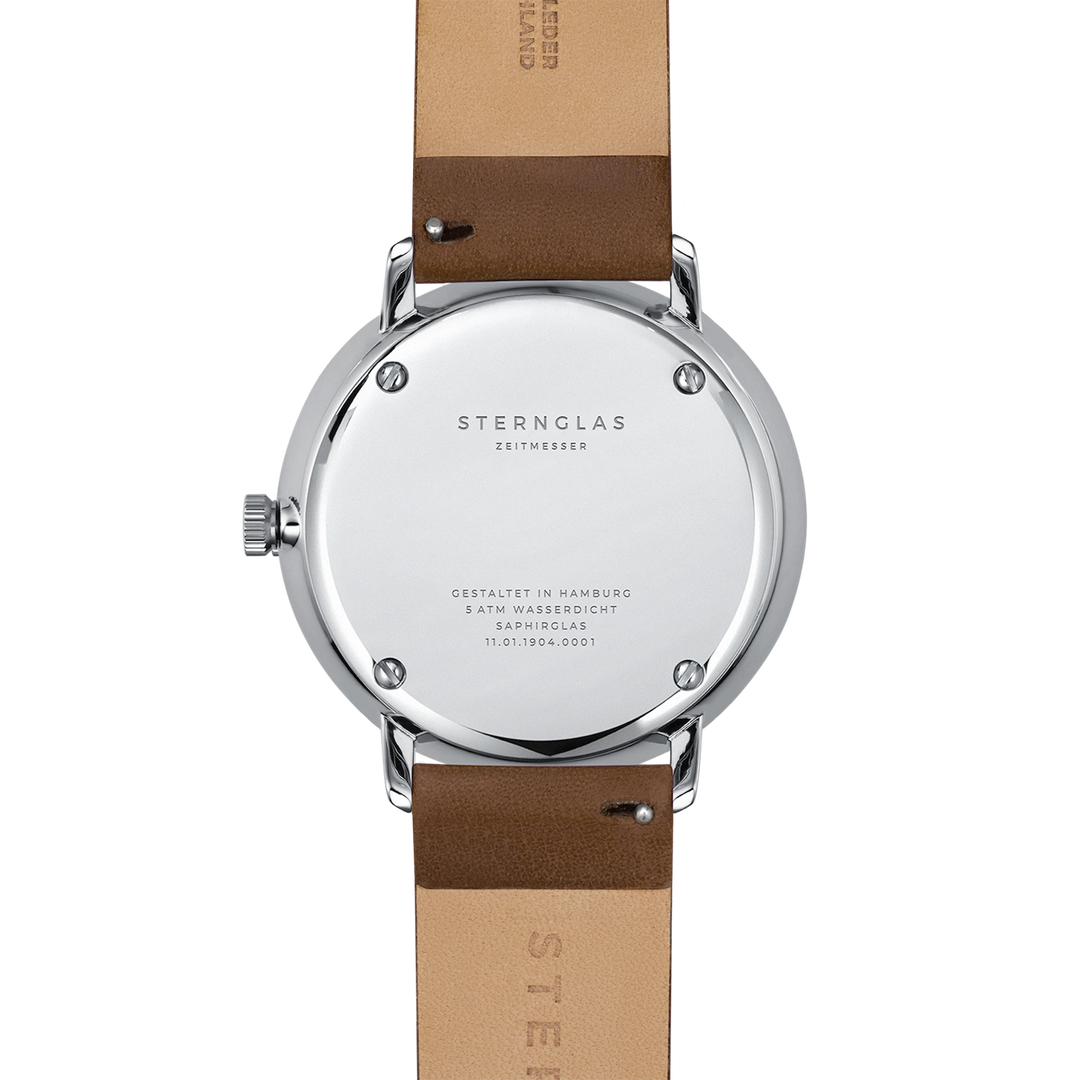 Naos XL weiss silber / Premium dunkelbraun - 42 mm Quarz