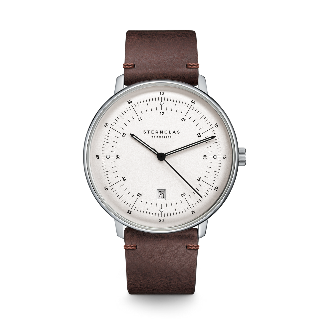 Hamburg silber/ mattiert silber / Vintage Mokka - 42 mm Quarz