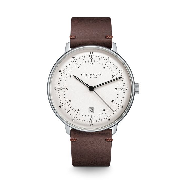 Hamburg silber/ mattiert silber / Vintage Mokka - 42 mm Quarz