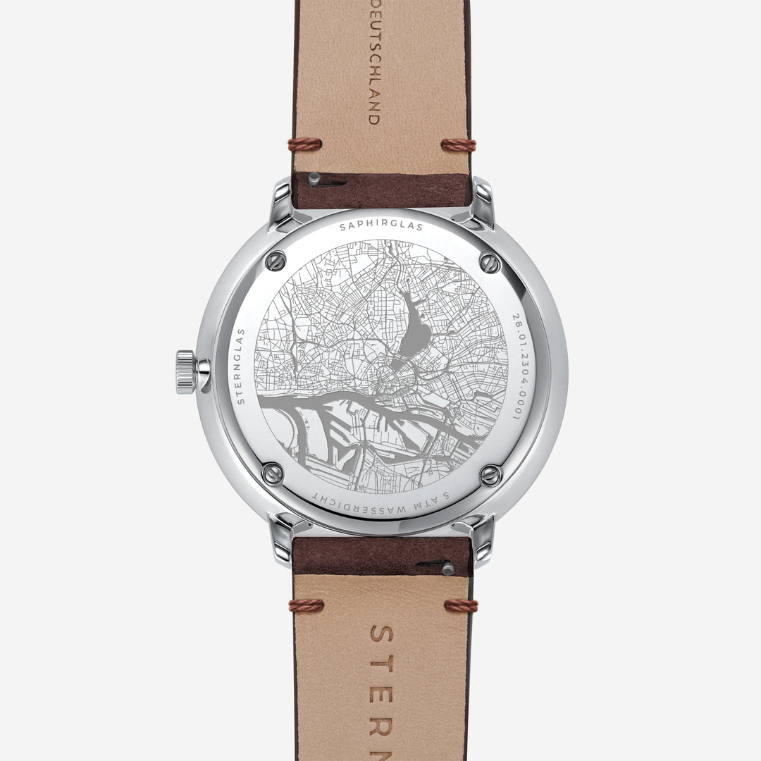 Hamburg silber/ mattiert silber / Vintage Mokka - 42 mm Quarz