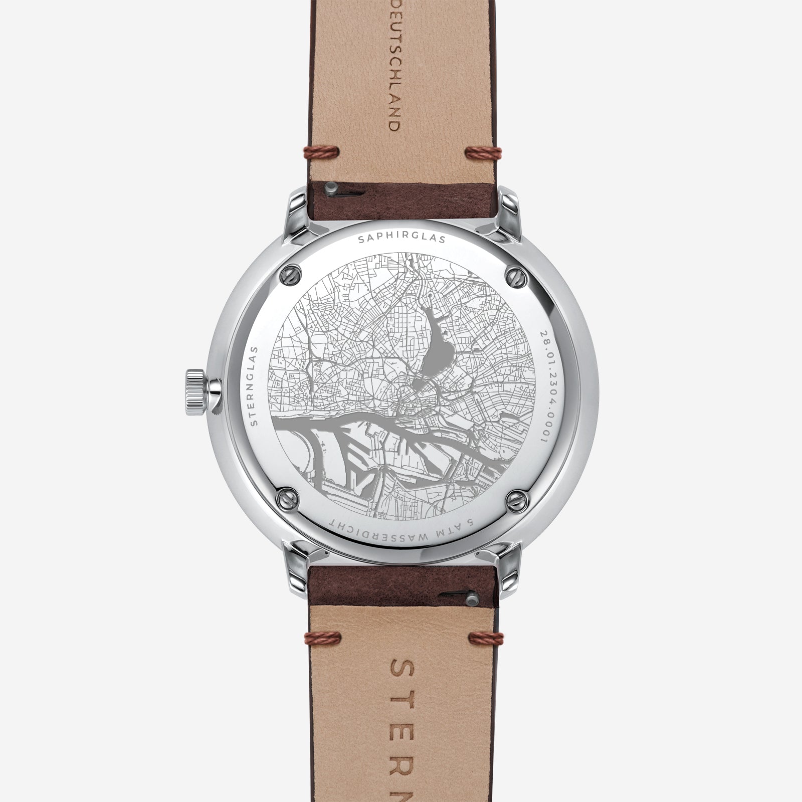 Hamburg silber/ mattiert silber / Vintage Mokka - 42 mm Quarz