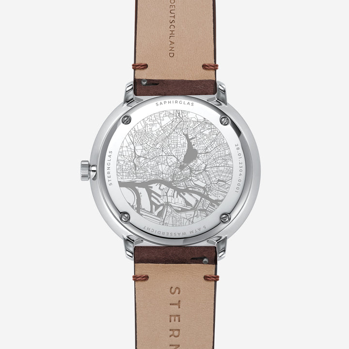 Hamburg silber/ mattiert silber / Vintage Mokka - 42 mm Quarz