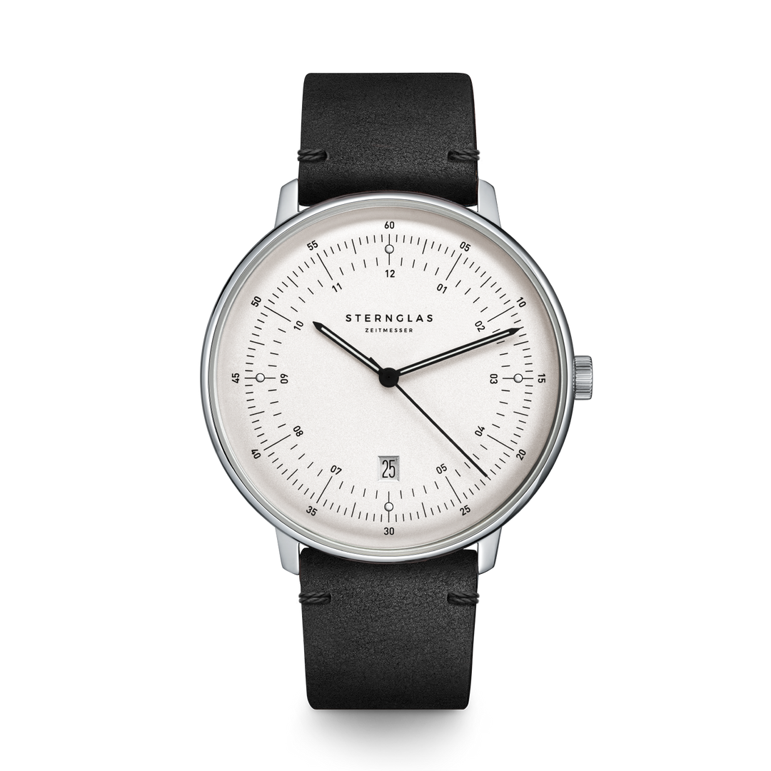 Hamburg silber/ mattiert silber / Vintage schwarz- 42 mm Quarz
