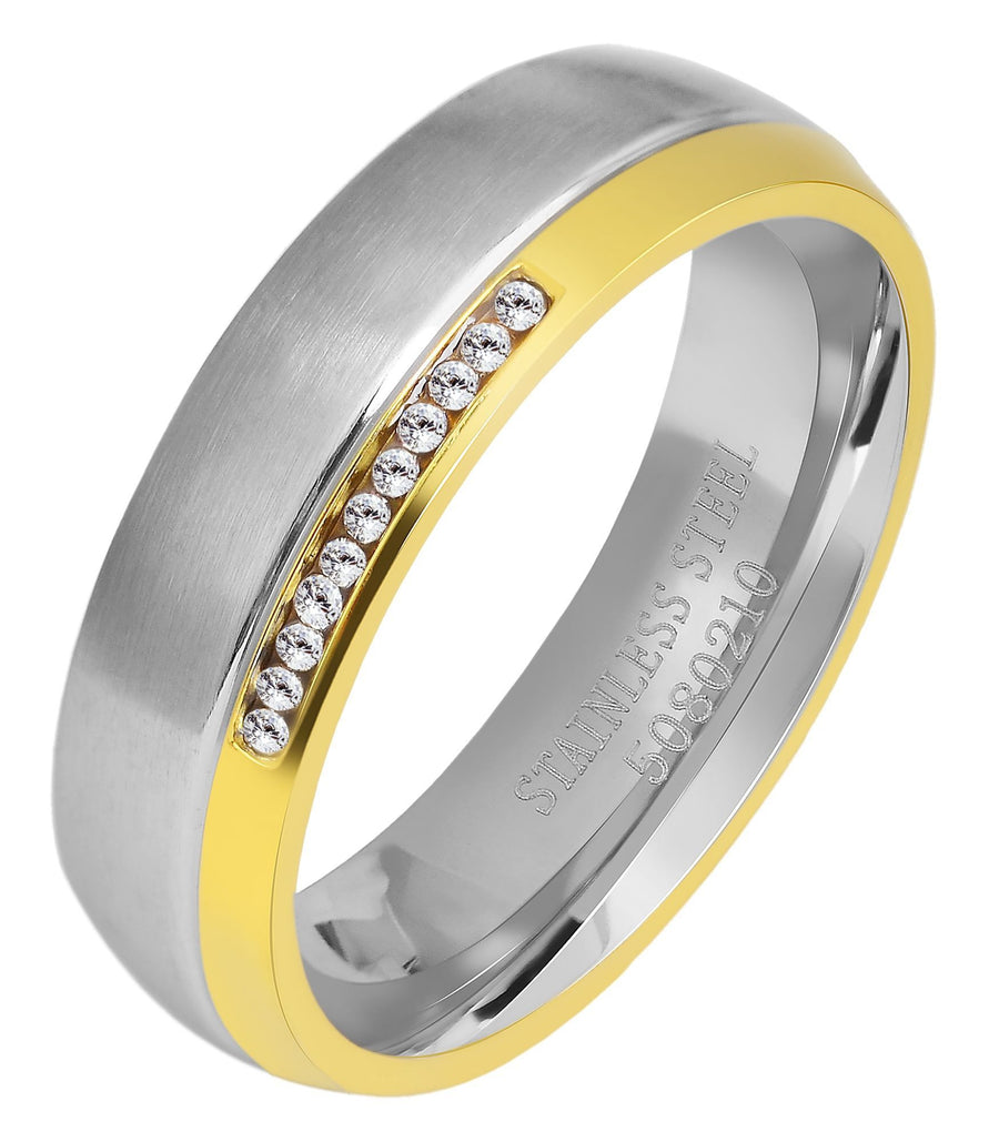 Akzent Damen-Partnerring aus Edelstahl mit Similisteinen, bicolor