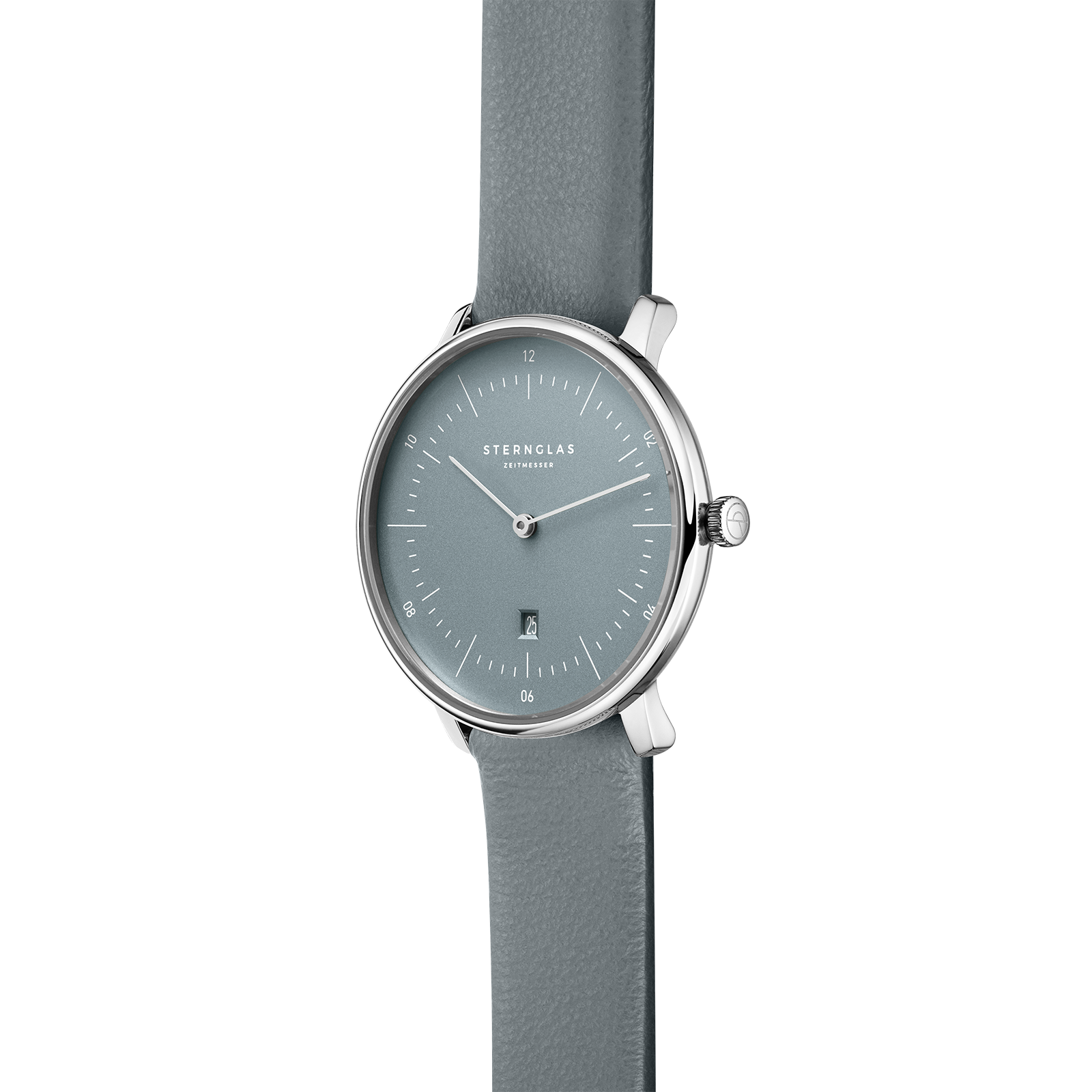 Naos XS Flora eisblau silber/ Kalbslederband salbei - 33 mm Quarz