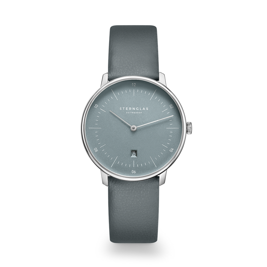 Naos XS Flora eisblau silber/ Kalbslederband salbei - 33 mm Quarz