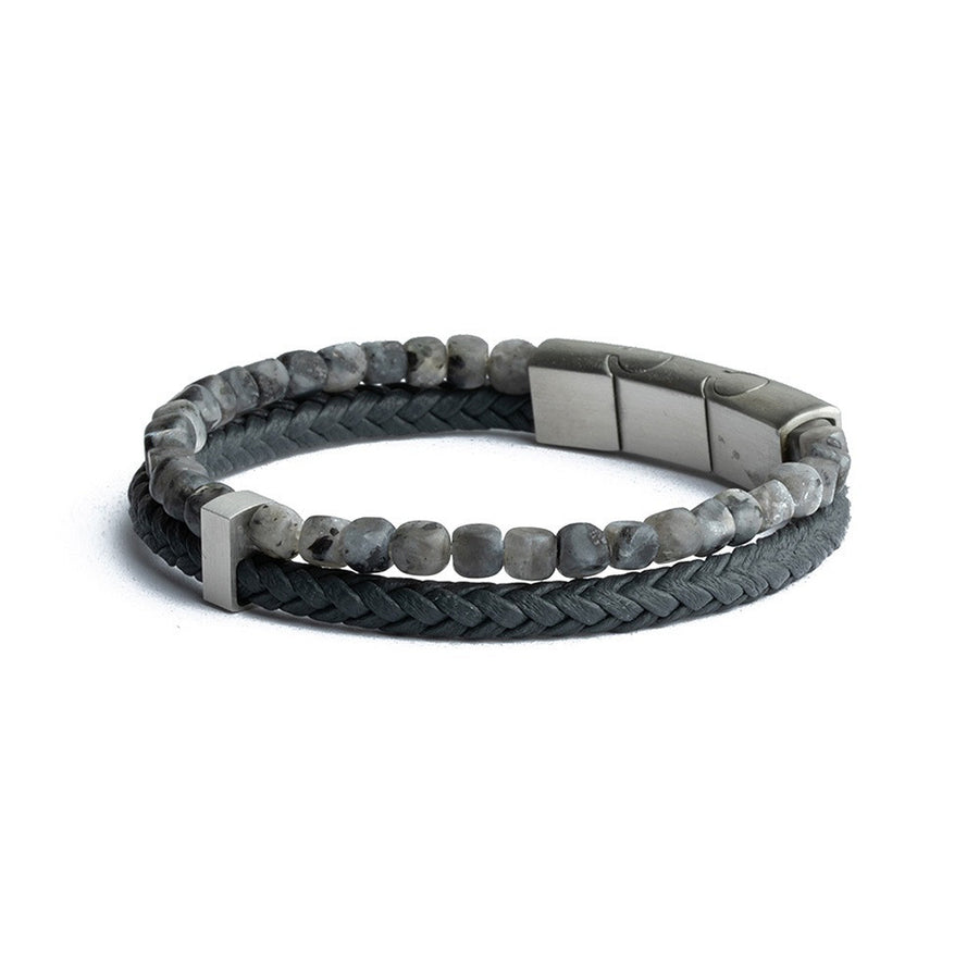 Doppelarmband mit italienischem Leder und 4 mm blauem Sodalith-Stein