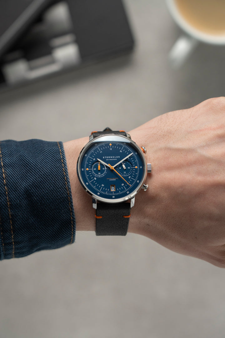 Hamburg Chrono / dunkelblau silber / Vintage Mokka - 42 mm Quarz