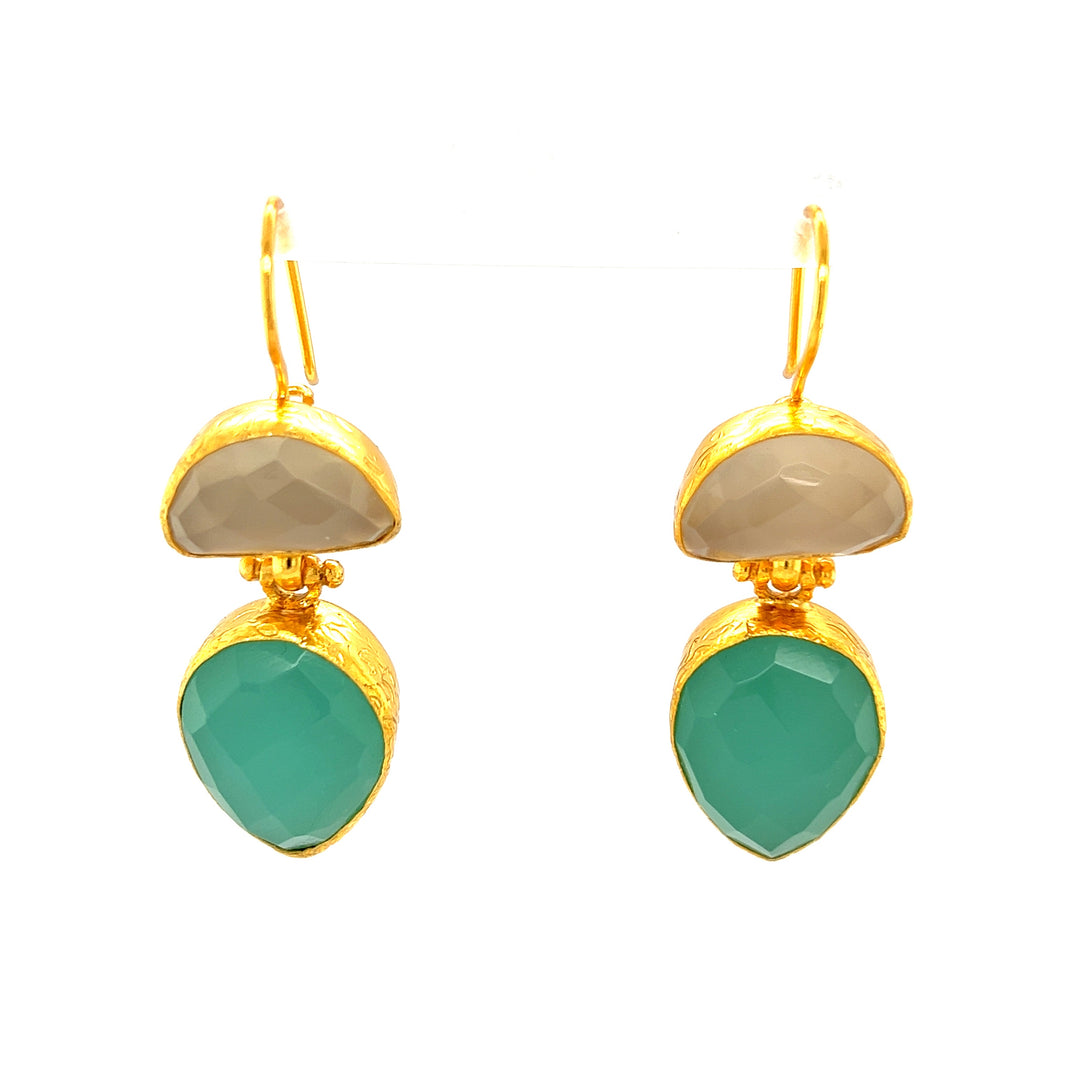 Ohrring Messing vergoldet mit Chalcedon und Aquachalcedon