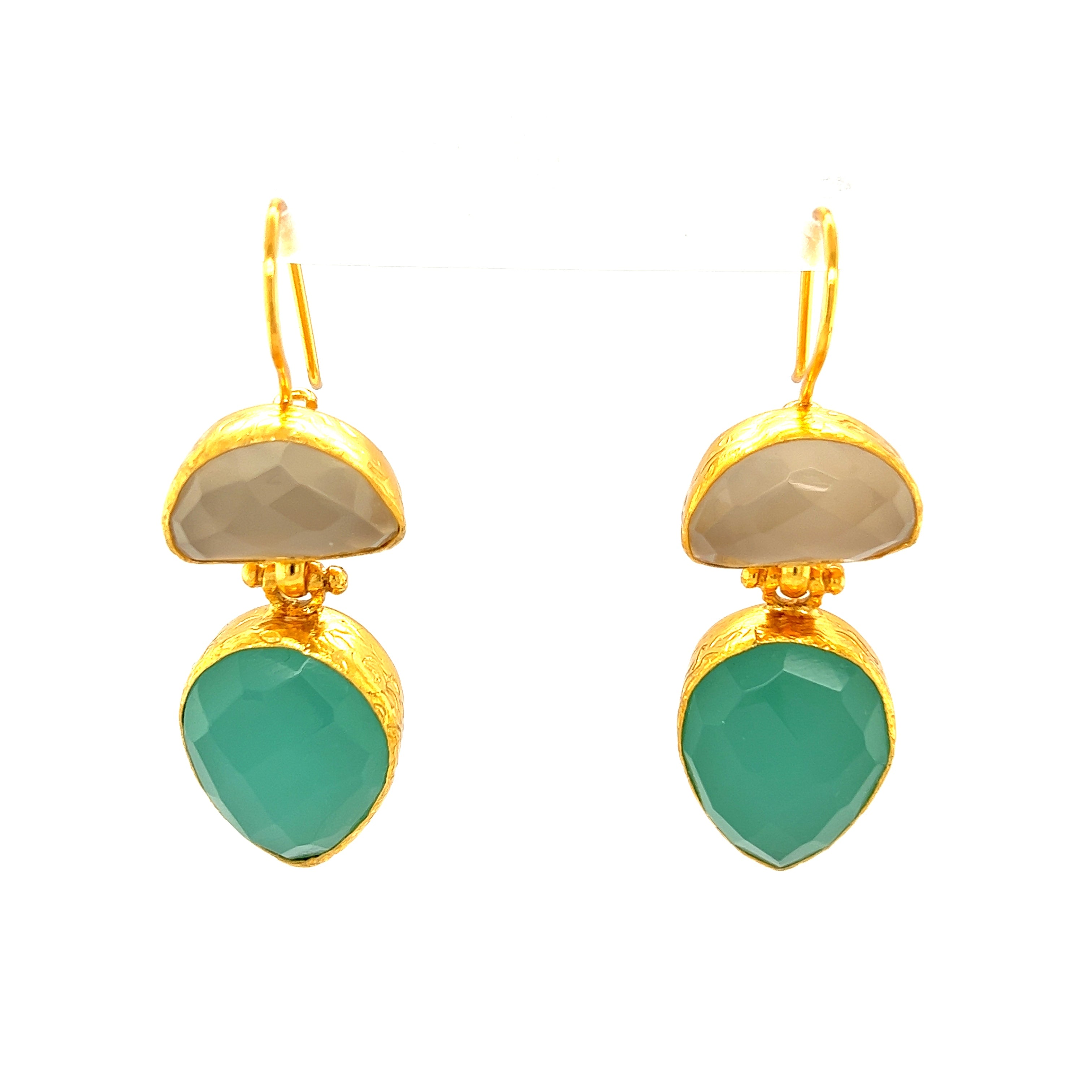 Ohrring Messing vergoldet mit Chalcedon und Aquachalcedon
