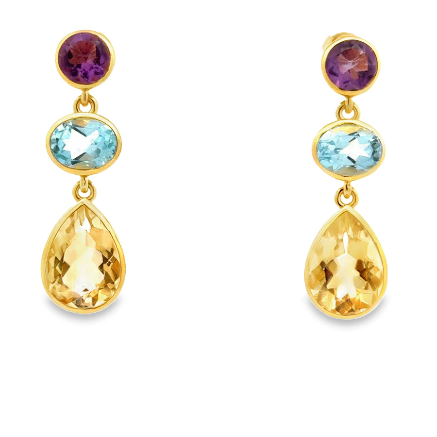 Ohrhänger Silber vergoldet mit Amethyst, Topas und Citrin