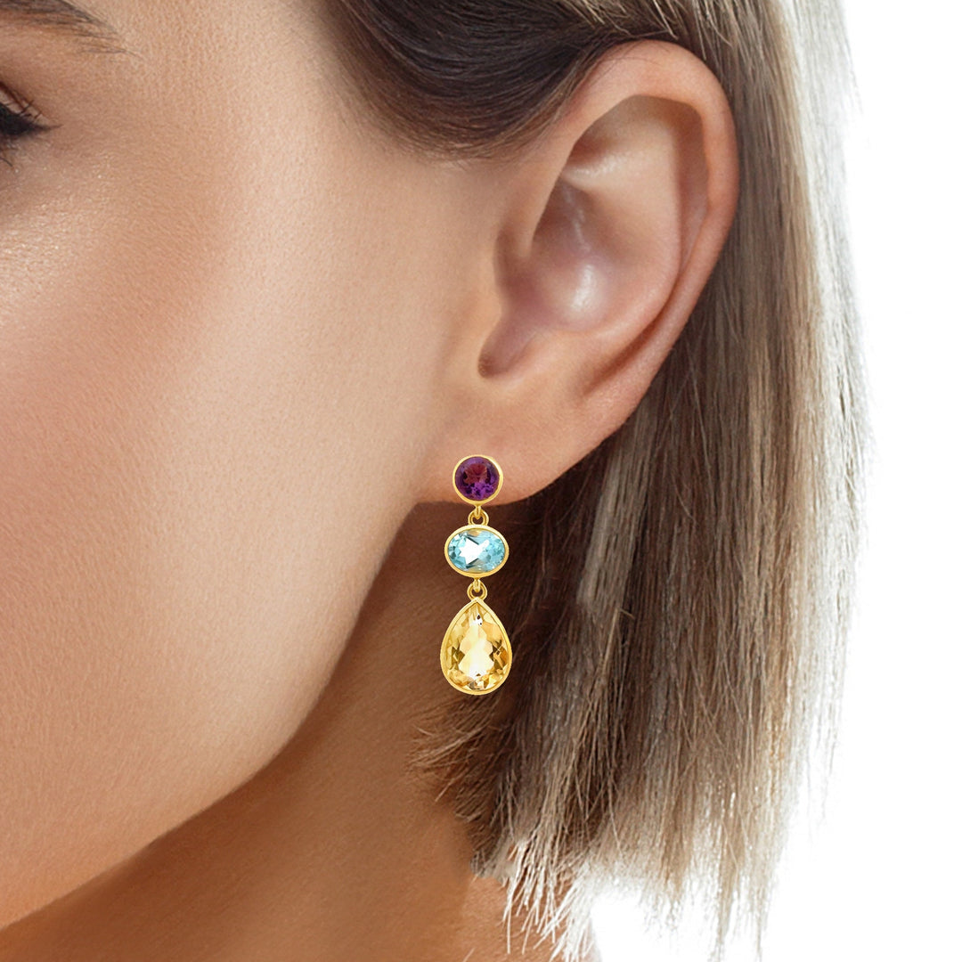 Ohrhänger Silber vergoldet mit Amethyst, Topas und Citrin