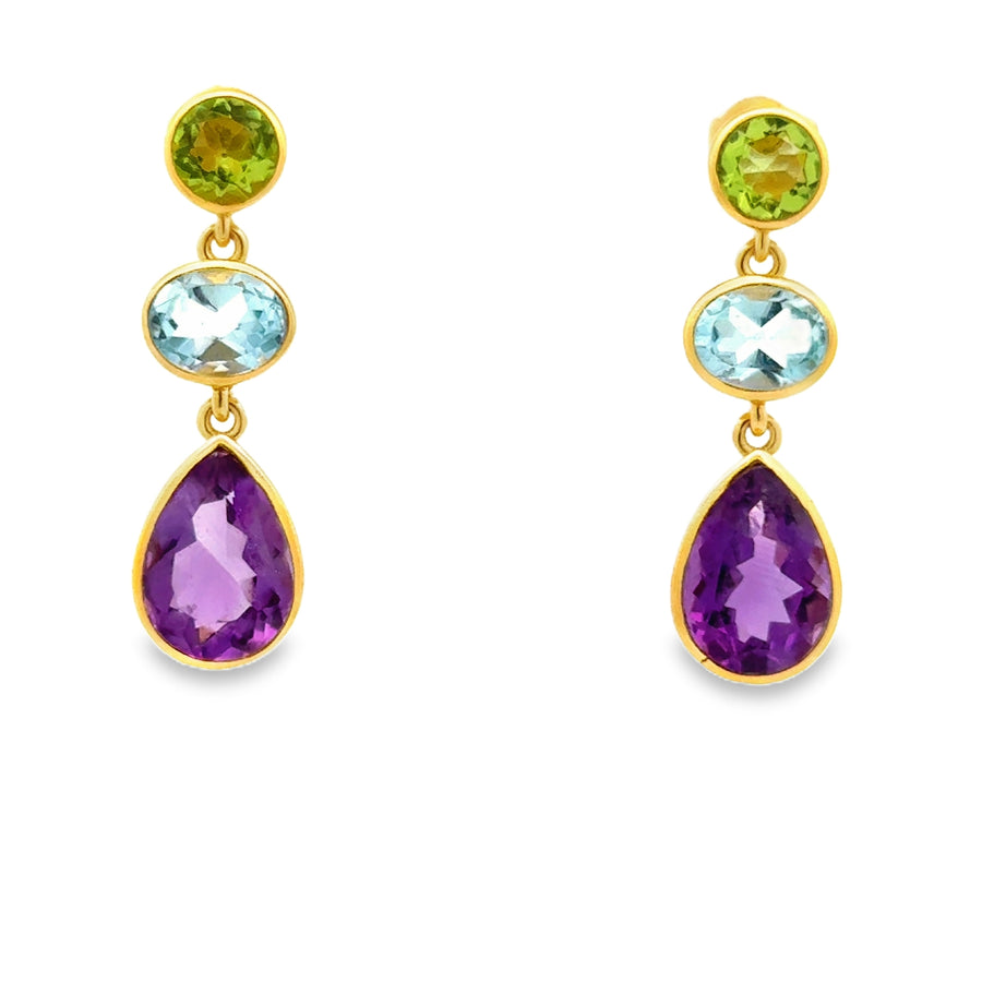 Ohrhänger Silber vergoldet mit Peridot, Amethyst und Topas