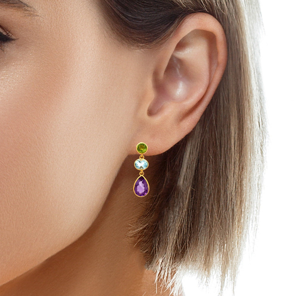 Ohrhänger Silber vergoldet mit Peridot, Amethyst und Topas