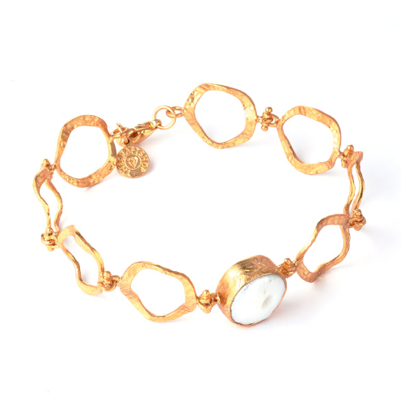 Armband aus Messing, vergoldet, mit Barockperle