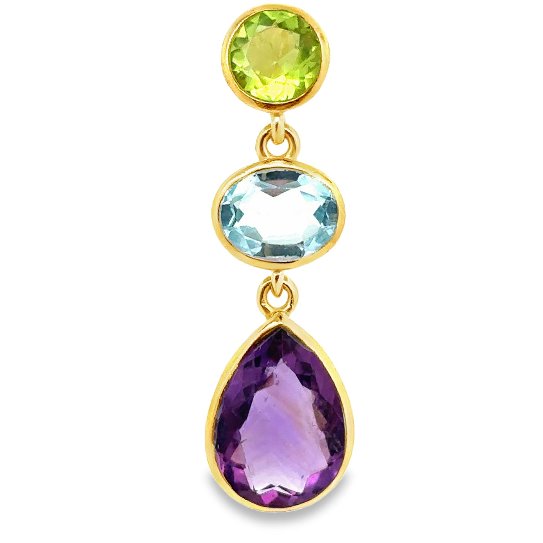 Anhänger Silber vergoldet, mit Peridot, Topas, Ametyhst