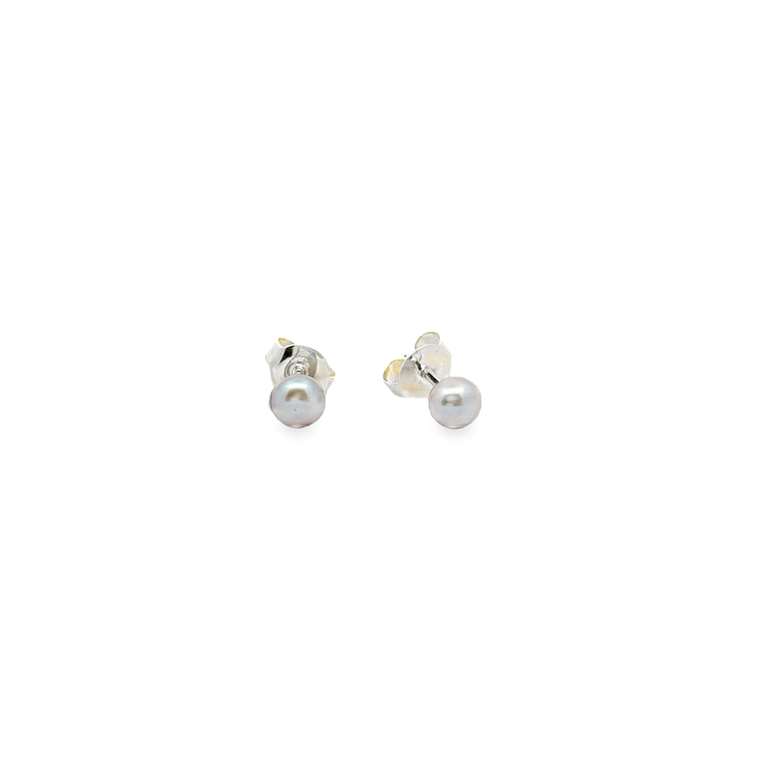 graue Süsswasserperle Button und Silber Stecker, 4 mm - AAAA Qualität
