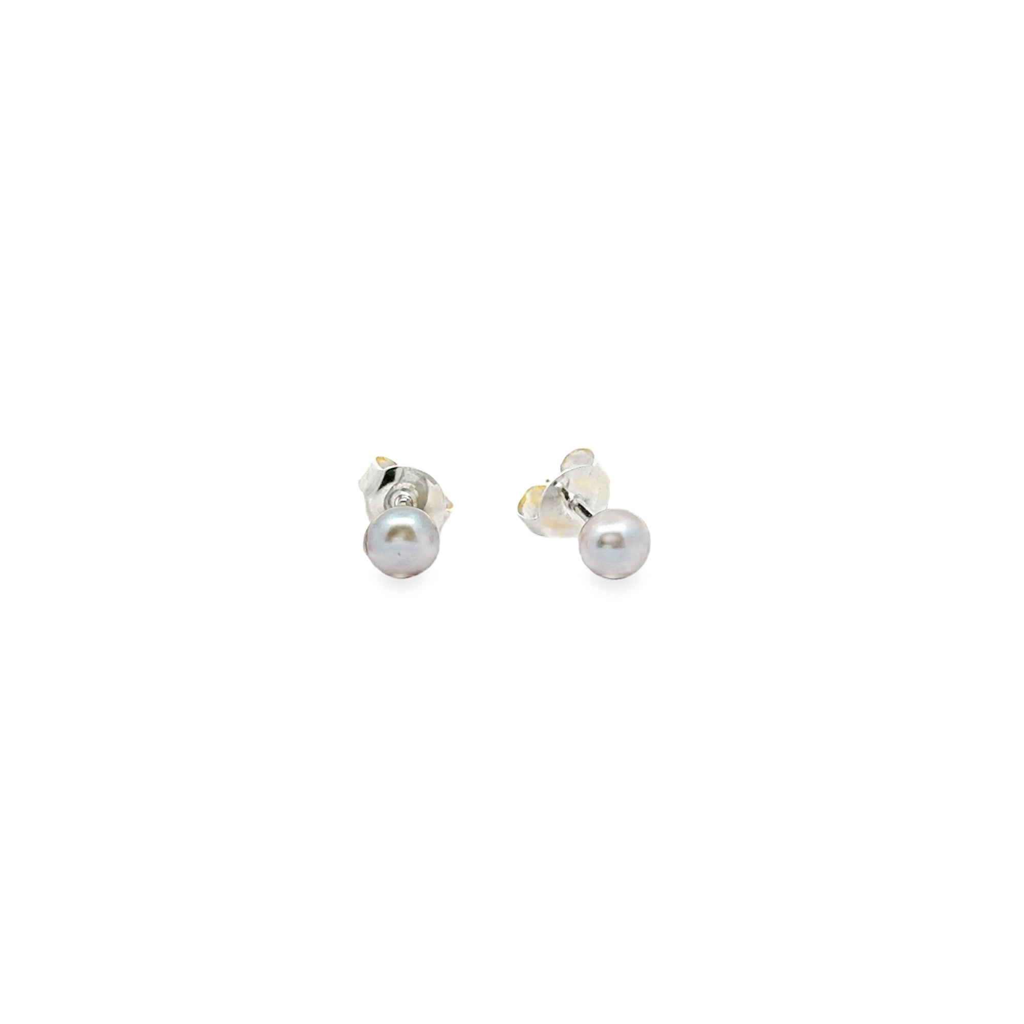 graue Süsswasserperle Button und Silber Stecker, 4 mm - AAAA Qualität