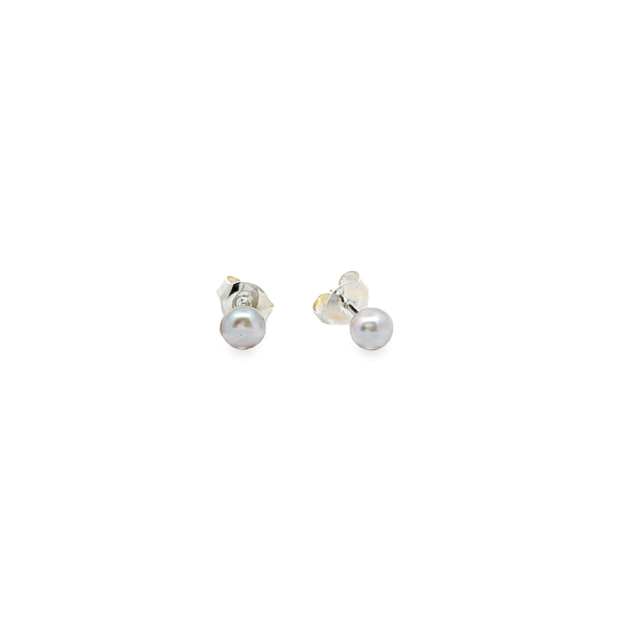 graue Süsswasserperle Button und Silber Stecker, 4 mm - AAAA Qualität