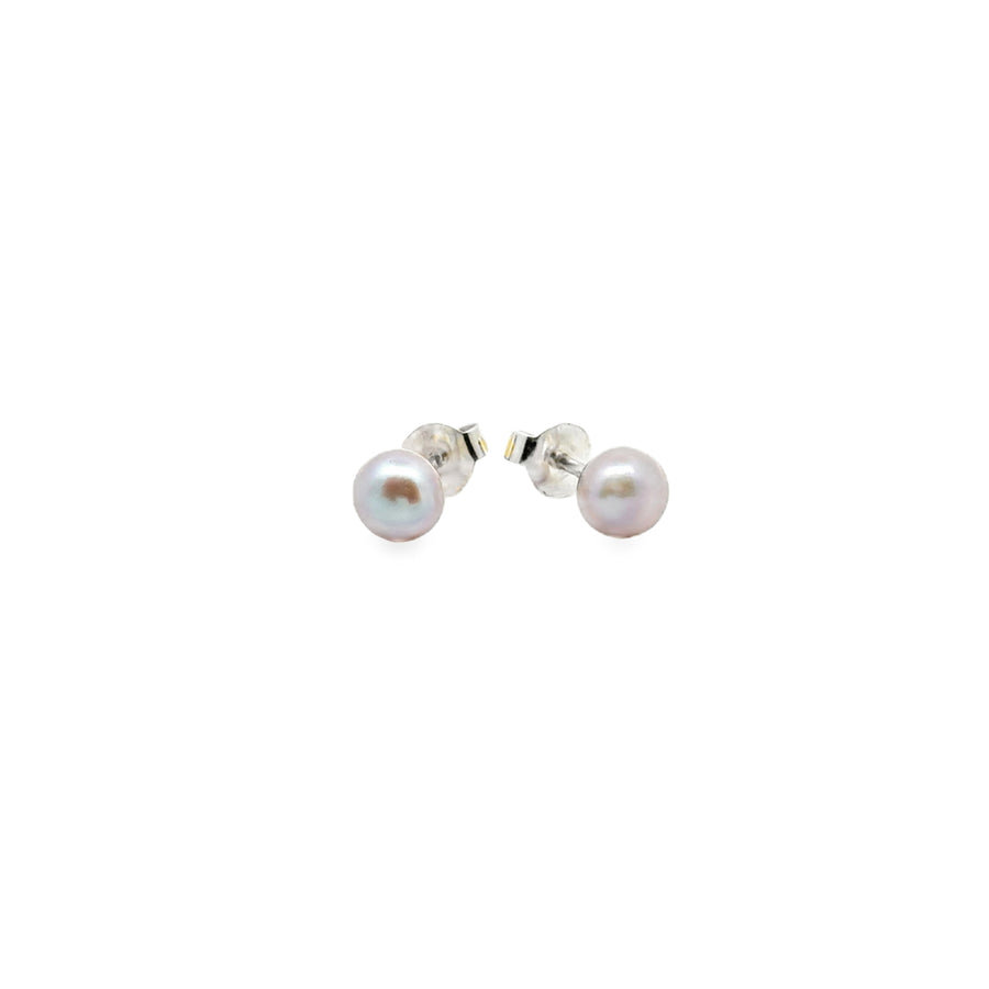 graue Süsswasserperle Button und Silber Stecker, 5 mm - AAAA Qualität