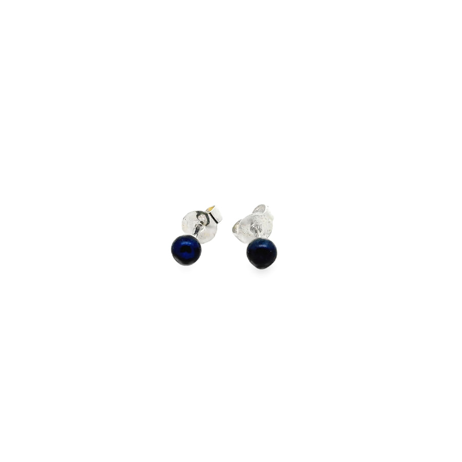 peacock Süsswasserperle Button und Silber Stecker, 4 mm - AAAA Qualität