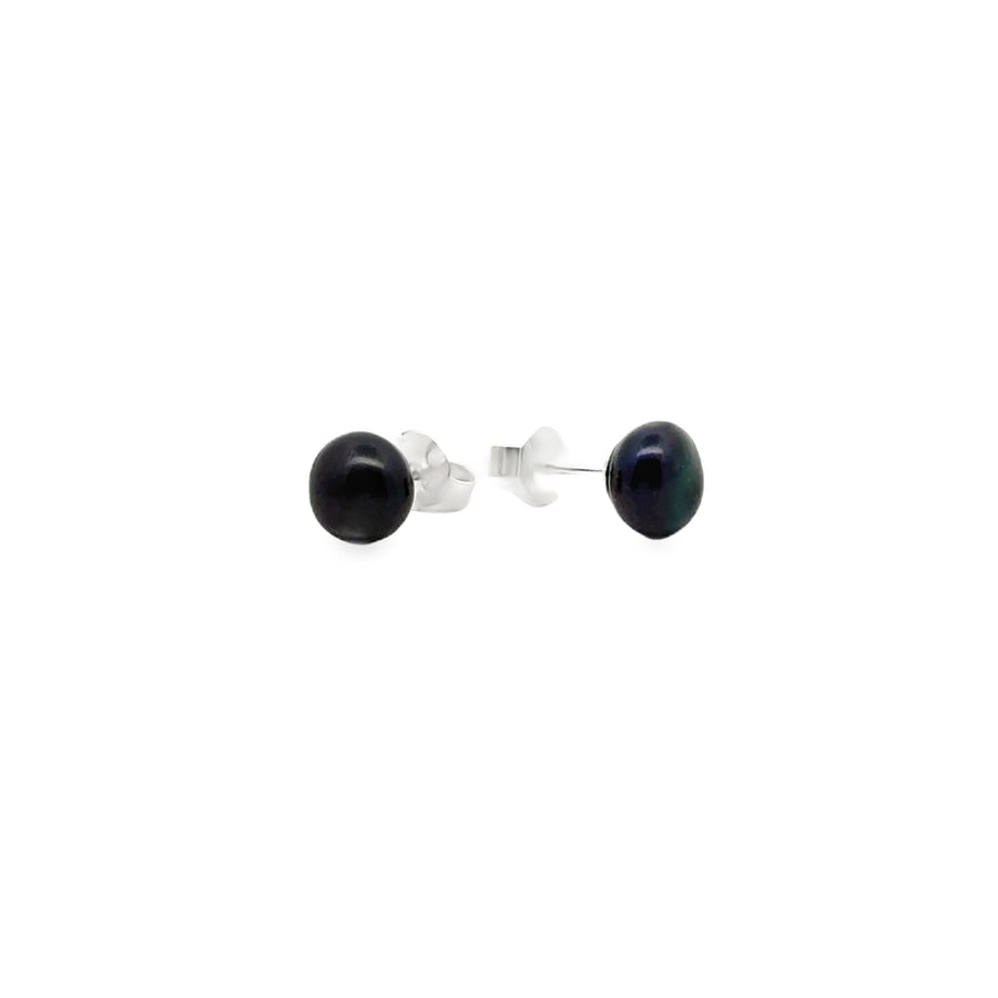 peacock Süsswasserperle Button und Silber Stecker, 7 mm - AAAA Qualität