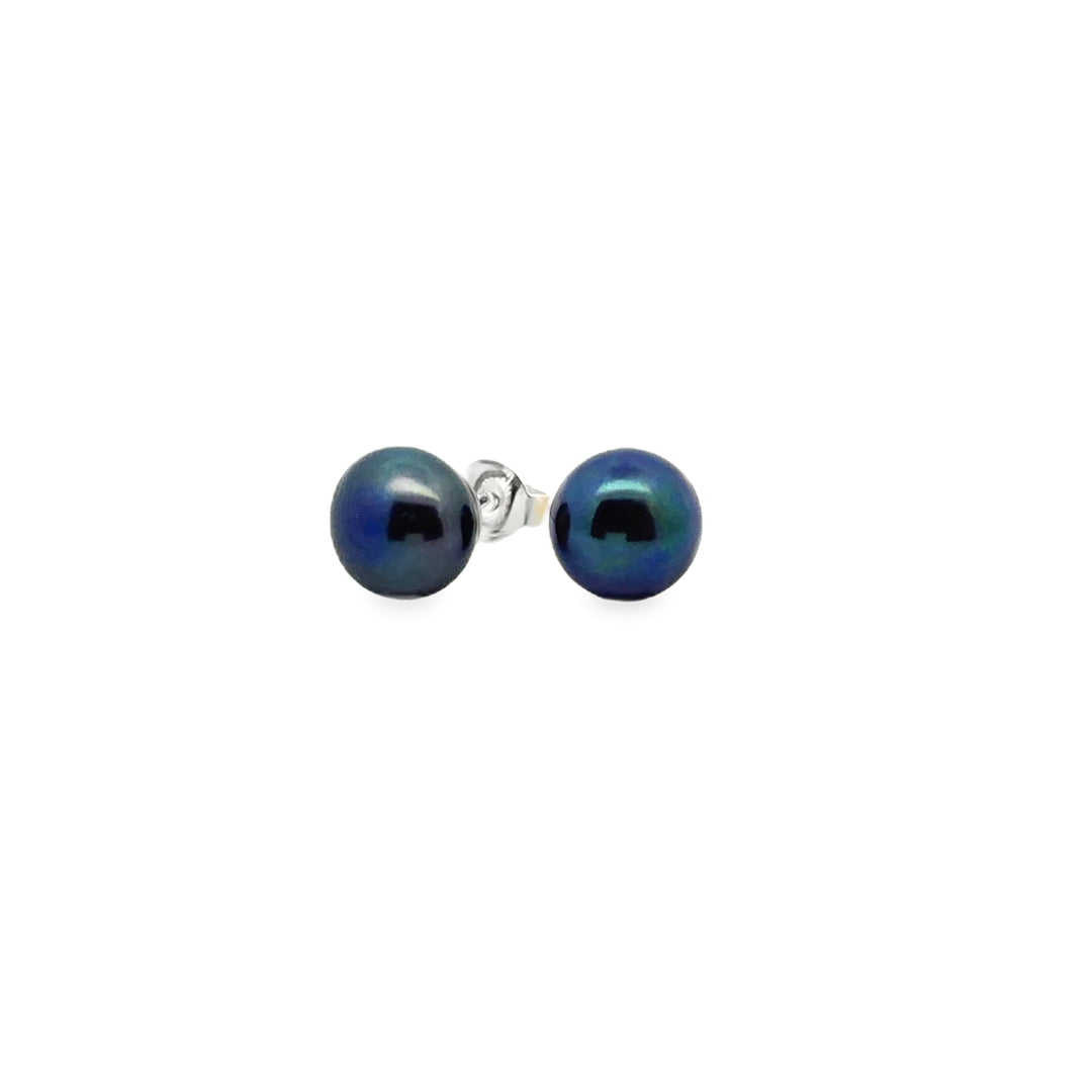 peacock Süsswasserperle Button und Silber Stecker, 8 mm - AAAA Qualität