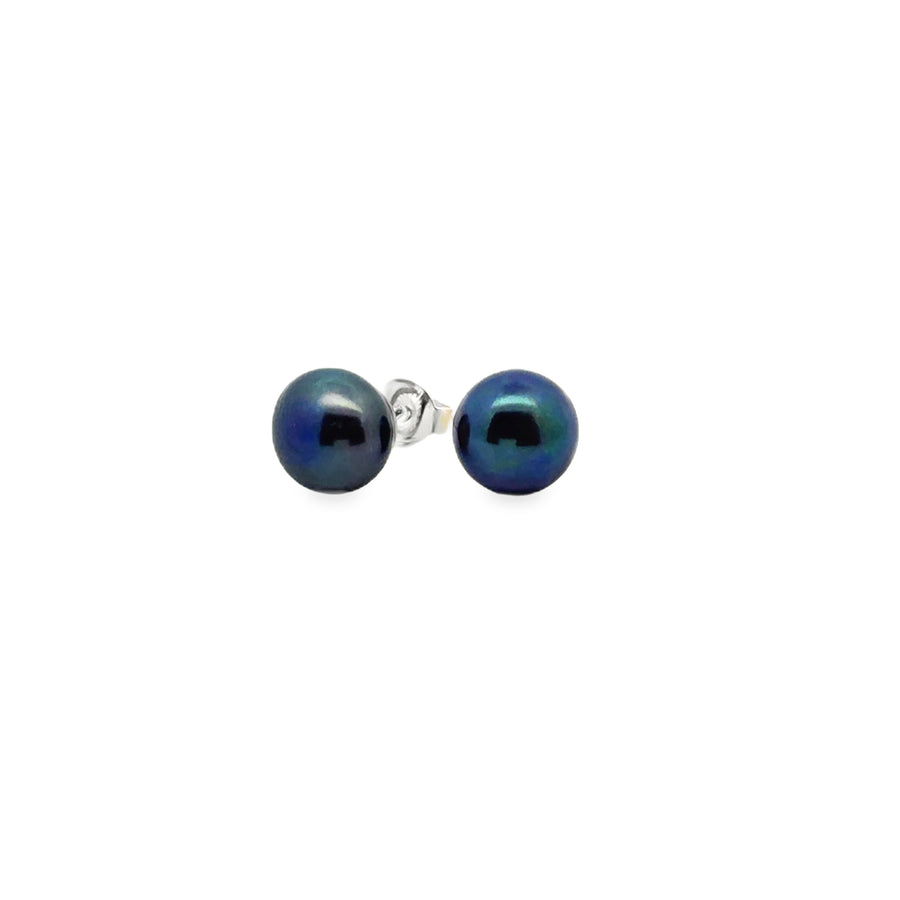 peacock Süsswasserperle Button und Silber Stecker, 8 mm - AAAA Qualität