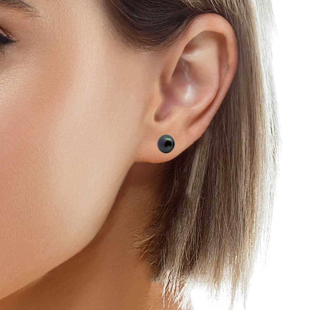 peacock Süsswasserperle Button und Silber Stecker, 10 mm - AAAA Qualität