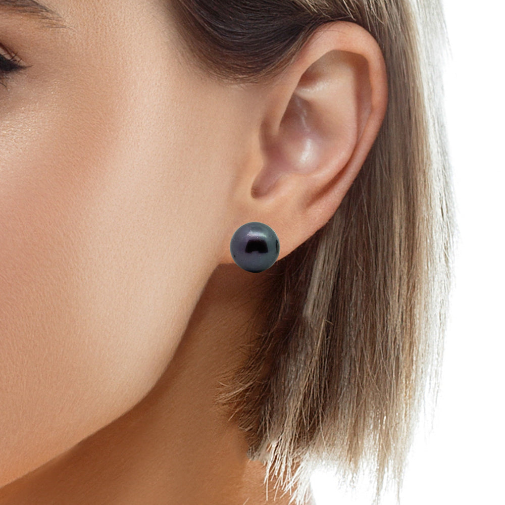peacock Süsswasserperle Button und Silber Stecker, 11 mm - AAAA Qualität