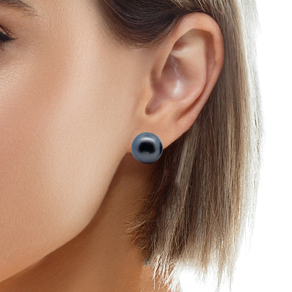 peacock Süsswasserperle Button und Silber Stecker, 12 mm - AAAA Qualität
