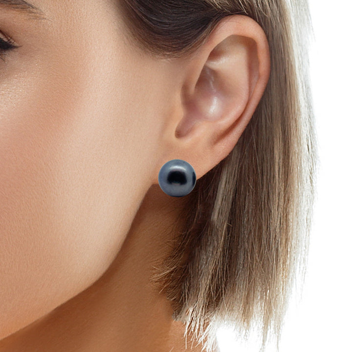 peacock Süsswasserperle Button und Silber Stecker, 12 mm - AAAA Qualität