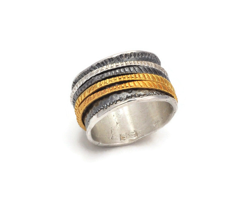 Ring Silber geschwärzt und vergoldet, Gr. 58