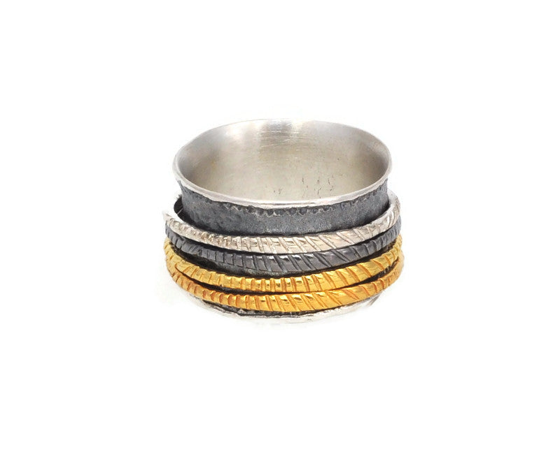Ring Silber geschwärzt und vergoldet, Gr. 58