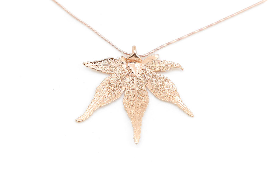 Japanisches Ahorn Anhänger, Echtblatt, mit Kette rosévergoldet