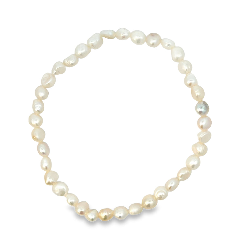 Süsswasserperlenarmband AA Qualität, elastisch, baroque, 4 mm, weiss